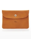 Il Bisonte Unisex Leather Snap Pouch In Vintage Natural