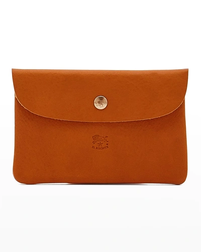 Il Bisonte Unisex Leather Snap Pouch In Orange