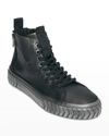Karl Lagerfeld Men's Metallic Leather Double Back Zip High Top Sneakers In Black