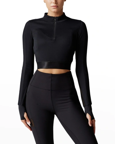 Blanc Noir Directional Rib Top With Faux-leather In Black