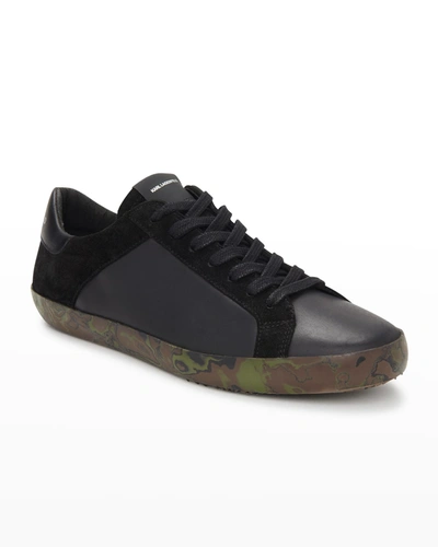 Karl Lagerfeld Men's Camo-sole Mix-leather Low-top Sneakers In Black