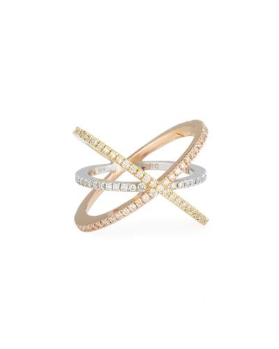 Roberto Coin 18k White Gold Diamond Double-crisscross Ring In Tri Gold