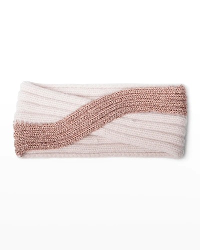 Portolano Crisscross Cashmere Knit Headband In Soft Pink