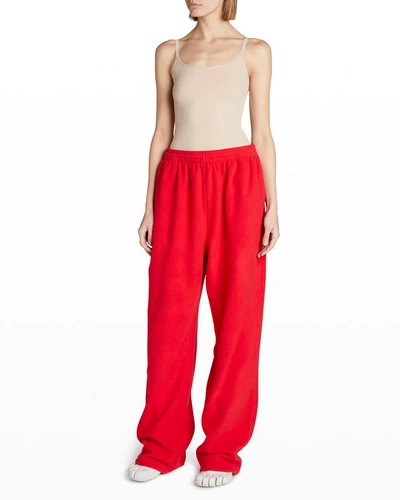 Balenciaga Wide-leg Fleece-jersey Track Pants In Red