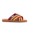 Chloé Woody Crisscross Knit Strap Slide Sandal In Multicolor Blue 1