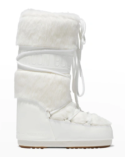 Moon Boot Classic Faux Fur Lace-up Snow Boots In Optical White