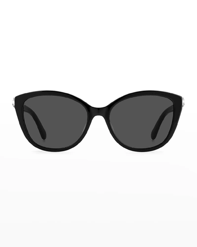 Kate Spade Hensleygs Logo Jewel Acetate Butterfly Sunglasses In 0807 Black/grey