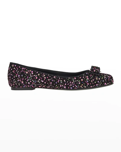 Ferragamo Varina Dot Suede Ballerina Flats In Nero St. M