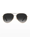 Jimmy Choo Devans Glittery Stainless Steel Aviator Sunglasses In 0rhl Gold/black