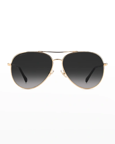 Jimmy Choo Devans Glittery Stainless Steel Aviator Sunglasses In 0rhl Gold/black