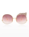 ANNA-KARIN KARLSSON ROSE ET LE REVE LEOPARD ROUND ACETATE SUNGLASSES,PROD244450273