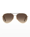 Jimmy Choo Devans Glittery Stainless Steel Aviator Sunglasses In 0bku Gold/nude