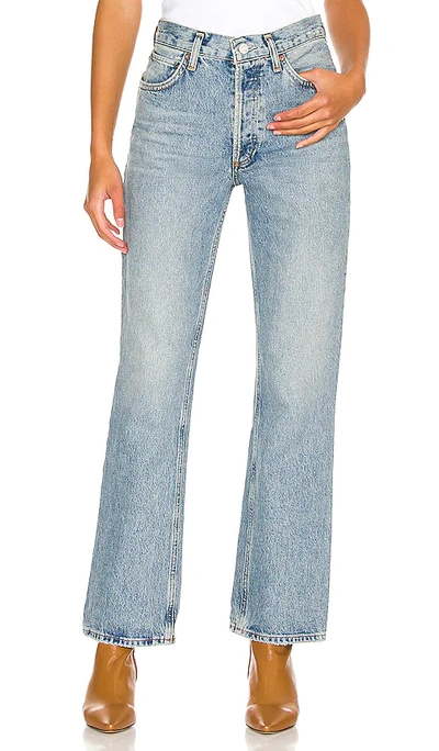 Agolde Blue Jeans With Wide Leg And Logo Patch On The Rear In Multicolor