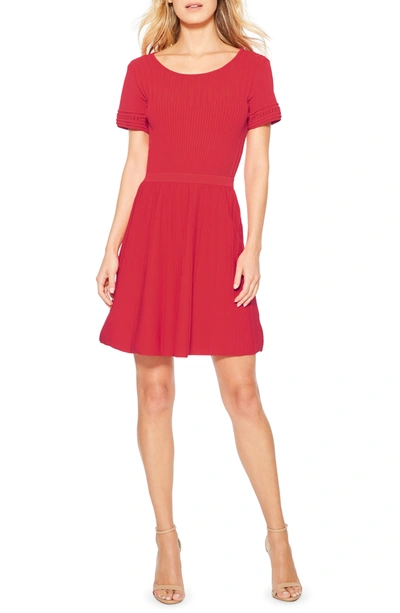 red ribbed knit dress Red Pleat Turtleneck Sweater Dress