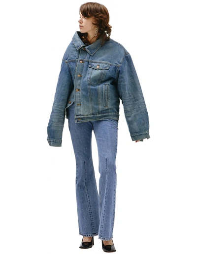 Balenciaga Oversized Asymmetric Padded Denim Jacket In Blue