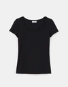 Lafayette 148 Petite Swiss Cotton Rib Scoop Neck Tee In Black