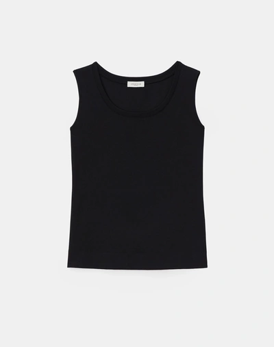 Lafayette 148 Petite Swiss Cotton Rib Scoop Neck Tank In Black