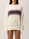 Woolrich Jacquard Crewneck Sweater Round-necked Pullover White Virgin Wool Woman In White