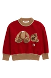 Palm Angels Wool Sweater With Teddy Bear Front Print In Red Brown
