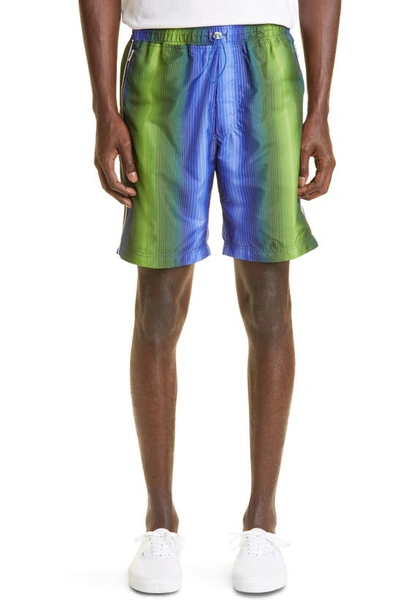 Ahluwalia Joy Recycled Polyester Shorts In Green/ Blue