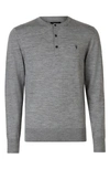 Allsaints Mode Merino Henley Sweater In Gray Marl
