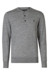 Allsaints Mode Merino Henley Sweater In Grey Marl
