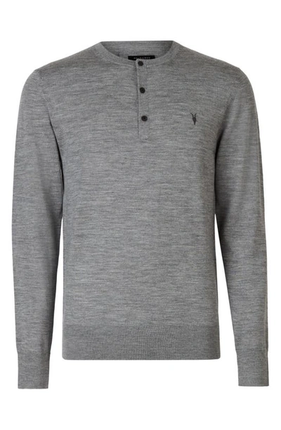 Allsaints Mode Merino Henley Sweater In Grey Marl