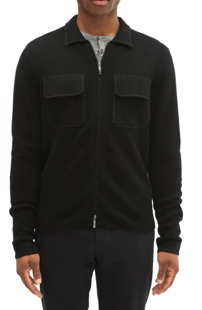 Robert Barakett Zanzibar Wool Zip Cardigan Sweater In Black