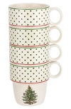Portmeirion X Ted Baker Set Of 4 Christmas Tree Mugs In Green