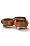 Nambe Braid 3 Section Wood Condiment Server In Silver