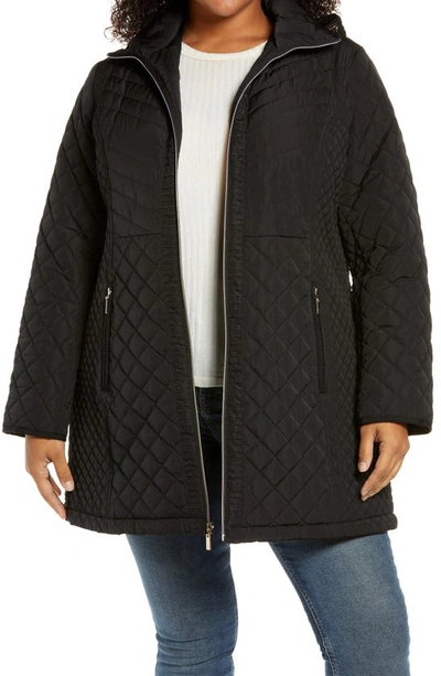 Gallery Quilted Jacket With Removable Hood In Black