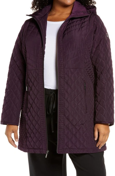 Gallery Quilted Jacket With Removable Hood In Blackberry