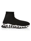 Balenciaga Speed Lt Graffiti Knitted Sock-sneakers In Black White