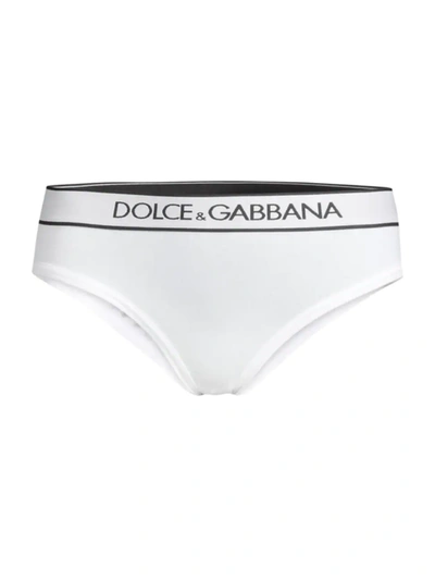 Dolce & Gabbana Mid-rise Logo-waistband Cotton Briefs In Bianco Ottico