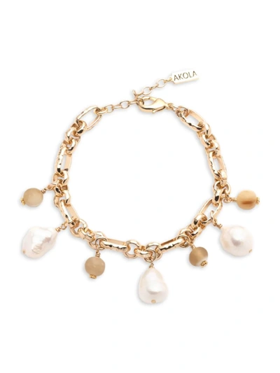 Akola Women's Alexandra Goldtone, 12mm Freshwater Pearl & Horn Charm Bracelet In Caramel