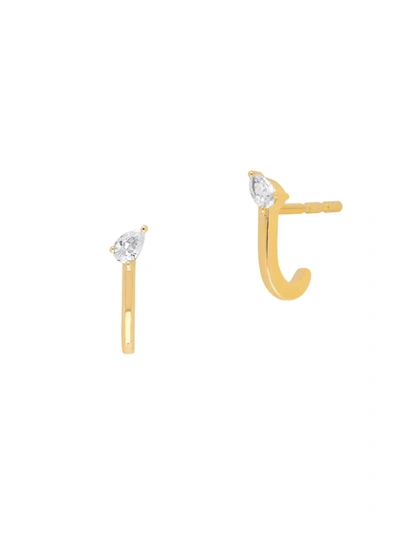 Ef Collection Women's Pear-fect 14k Yellow Gold & Diamond Huggie Earring