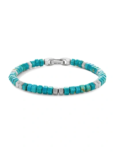David Yurman Spiritual Beads Sterling Silver & Onyx Hex Bracelet In Turquoise