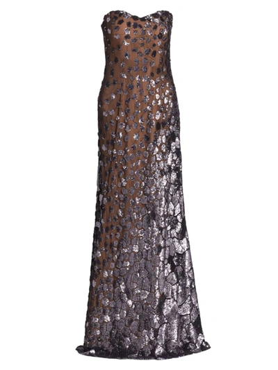 Rene Ruiz Collection Sweetheart Strapless Sequin Gown In Black Plum