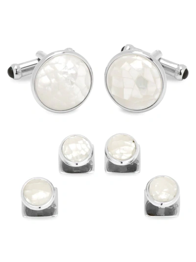 Cufflinks, Inc 3-piece Ox And Bull Trading Co. Mosaic Mother Of Pearl Stud Cufflink Set In White