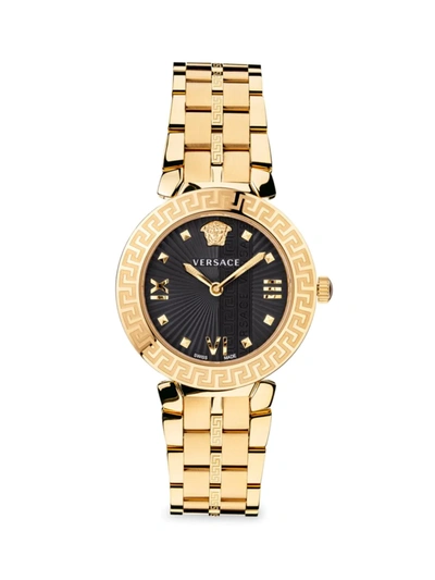 Versace Greca Icon Ip Yellow Gold Bracelet Watch In Black/gold