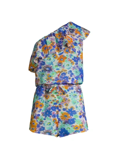 Stella Mccartney One-shoulder Floral-print Cotton-voile Playsuit In Blue Multi