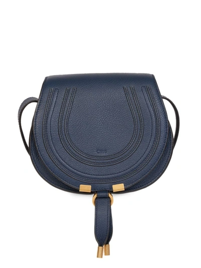 Chloé Small Marcie Leather Saddle Bag In Navy