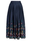 Chloé Gathered Embroidered Scallop-hem Skirt In Multicolor Blue 1