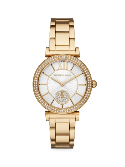 Michael Kors Abbey Goldtone Stainless Steel & Glitz Bracelet Watch In White/gold