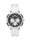 MICHAEL KORS SIDNEY STERLING SILVER, PAVÉ & WHITE SILICONE STRAP WATCH,400014318261