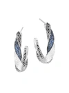 John Hardy Sterling Silver Classic Chain Blue Sapphire Twisted Hammered Hoop Earrings