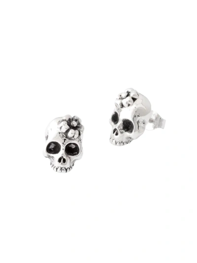 King Baby Studio Sakura Skull Sterling Silver Stud Earrings