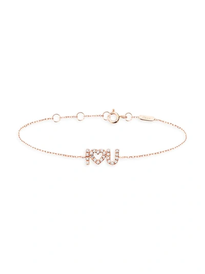 Djula Women's 18k Rose Gold & Diamond 'i Love U' Chain Bracelet In Pink Gold