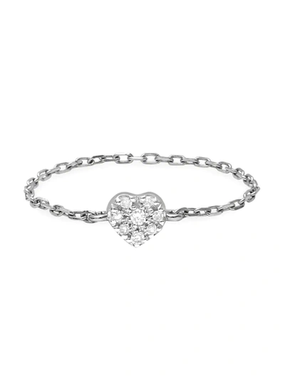 Djula Women's Magic Touch 18k White Gold & Diamond Heart Chain Ring