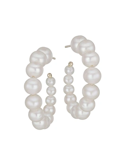 Saks Fifth Avenue Women's 14k Gold & 4 9mm Cultured Freshwater Pearl Hoop Earrings In Yellow Gold